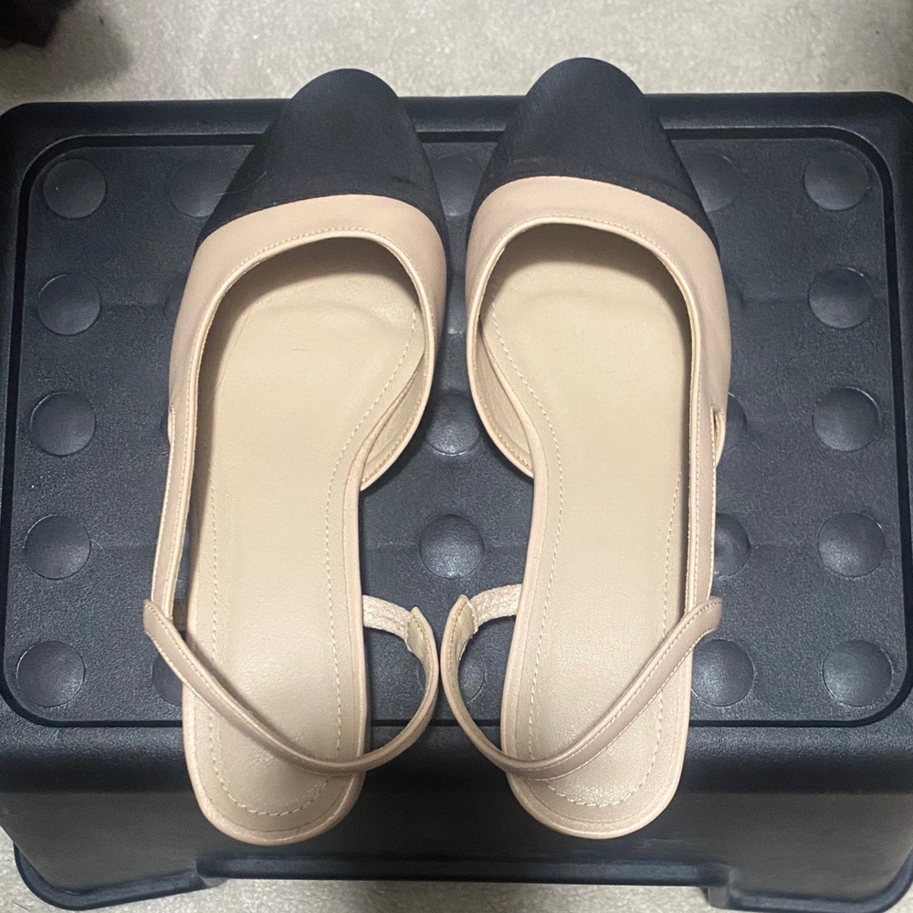 SHEIN Black and Cream Slingback Flats